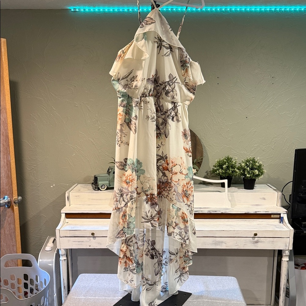 Bailey Blue Floral High Low Dress - Cream and Purple